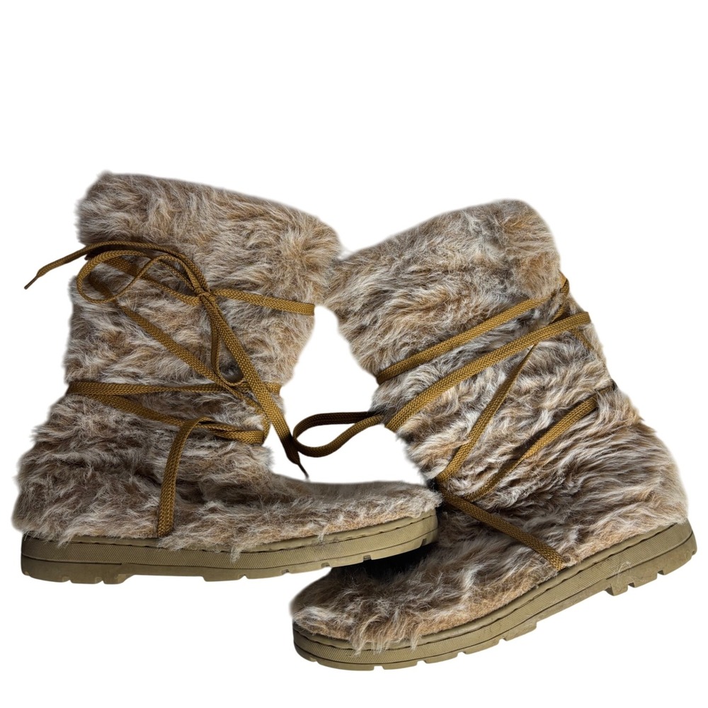 Lower East Side Wonens 11-12 Fuzzy Faux Fur Winter Boots Lace Up Moccasin Style